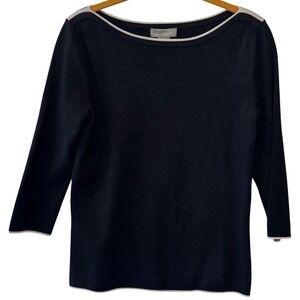 Designers Originals Black 3/4 Sleeve Boat Neck Sweater Top‎ Size S Contrast Trim